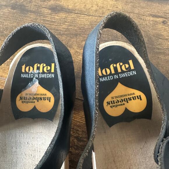 Swedish Hasbeens Braided Clog Sandals in Black Leather Size 38 7.5 - Picture 5 of 8